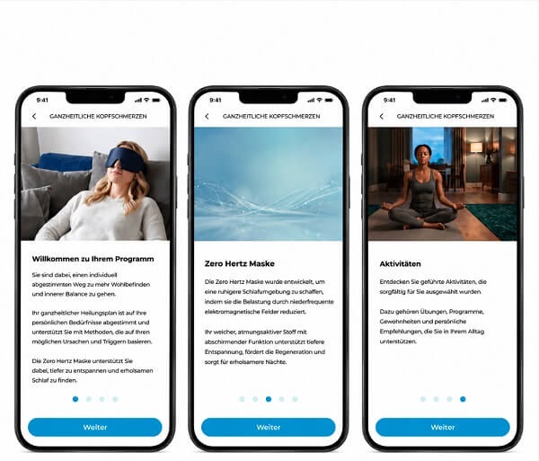 Holistic HealAdvisor App – drei Bildschirme Sleep Topic
