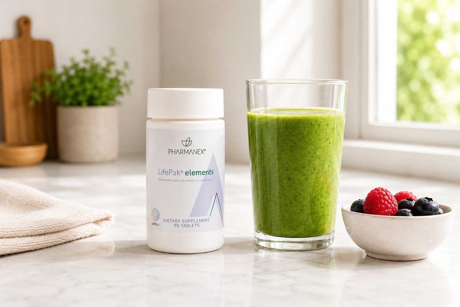 Pharmanex LifePak Elements mit grünem Smoothie als tägliche Routine