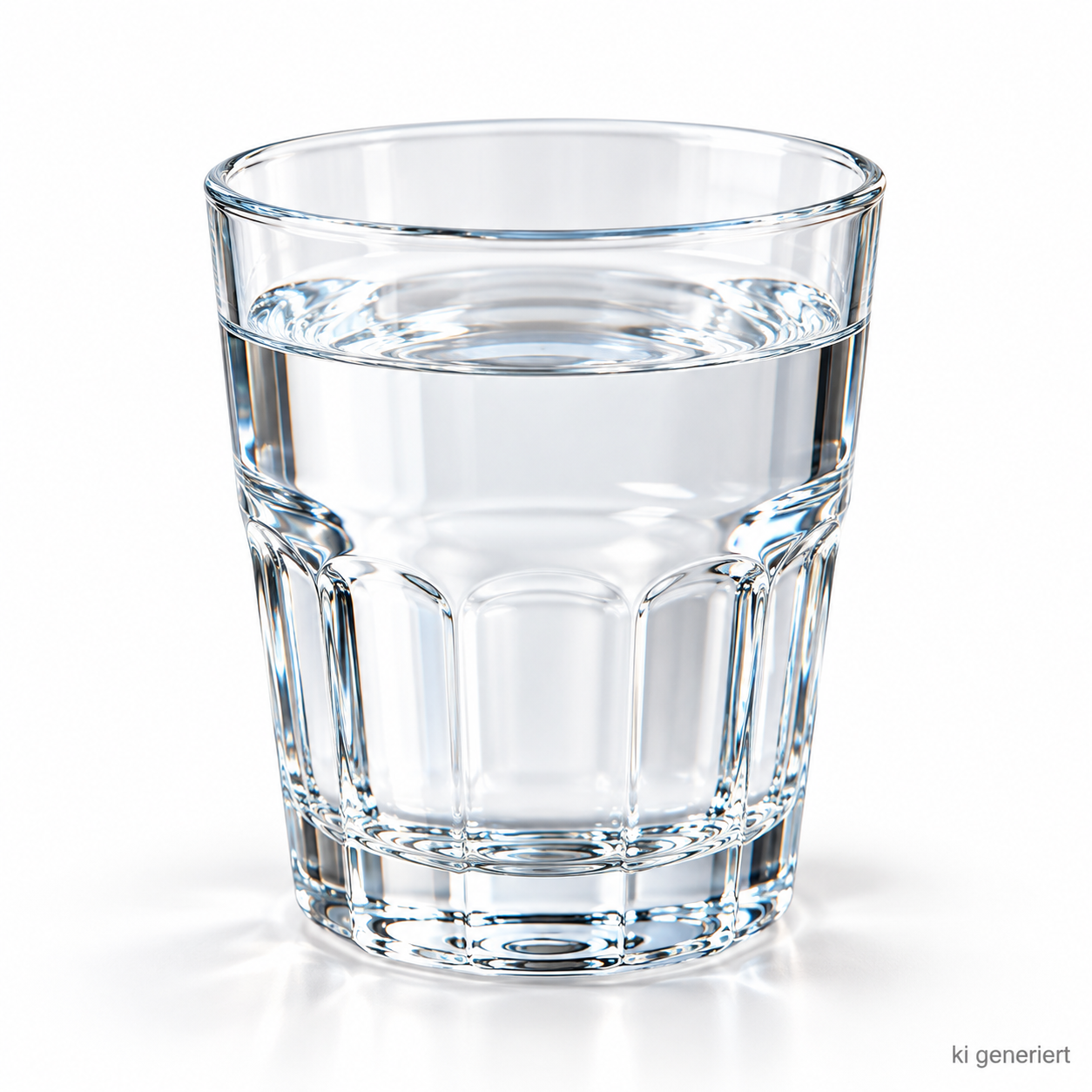 Klares Wasserglas auf weißem Grund